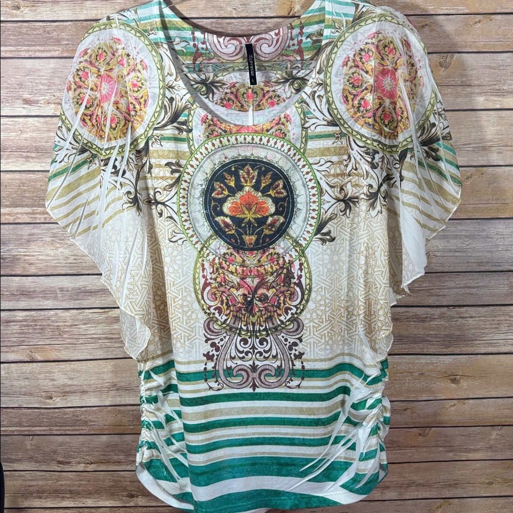Espresso Women’s Flutter Sleeve Festival Top - Picture 1 of 6